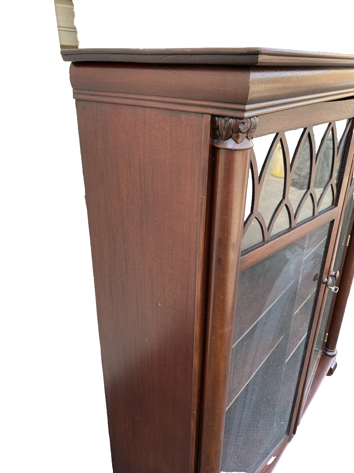 66584  Antique Empire Mahogany Bookcase Curio Cabinet