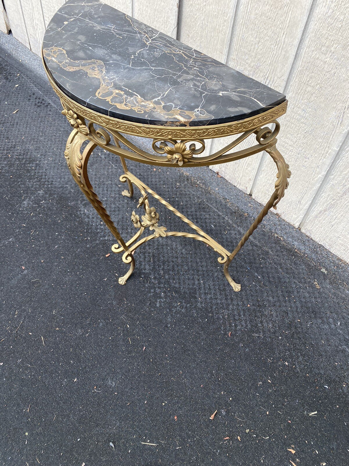 65634    Marble Top Decorator Iron Demilune Console Table Stand