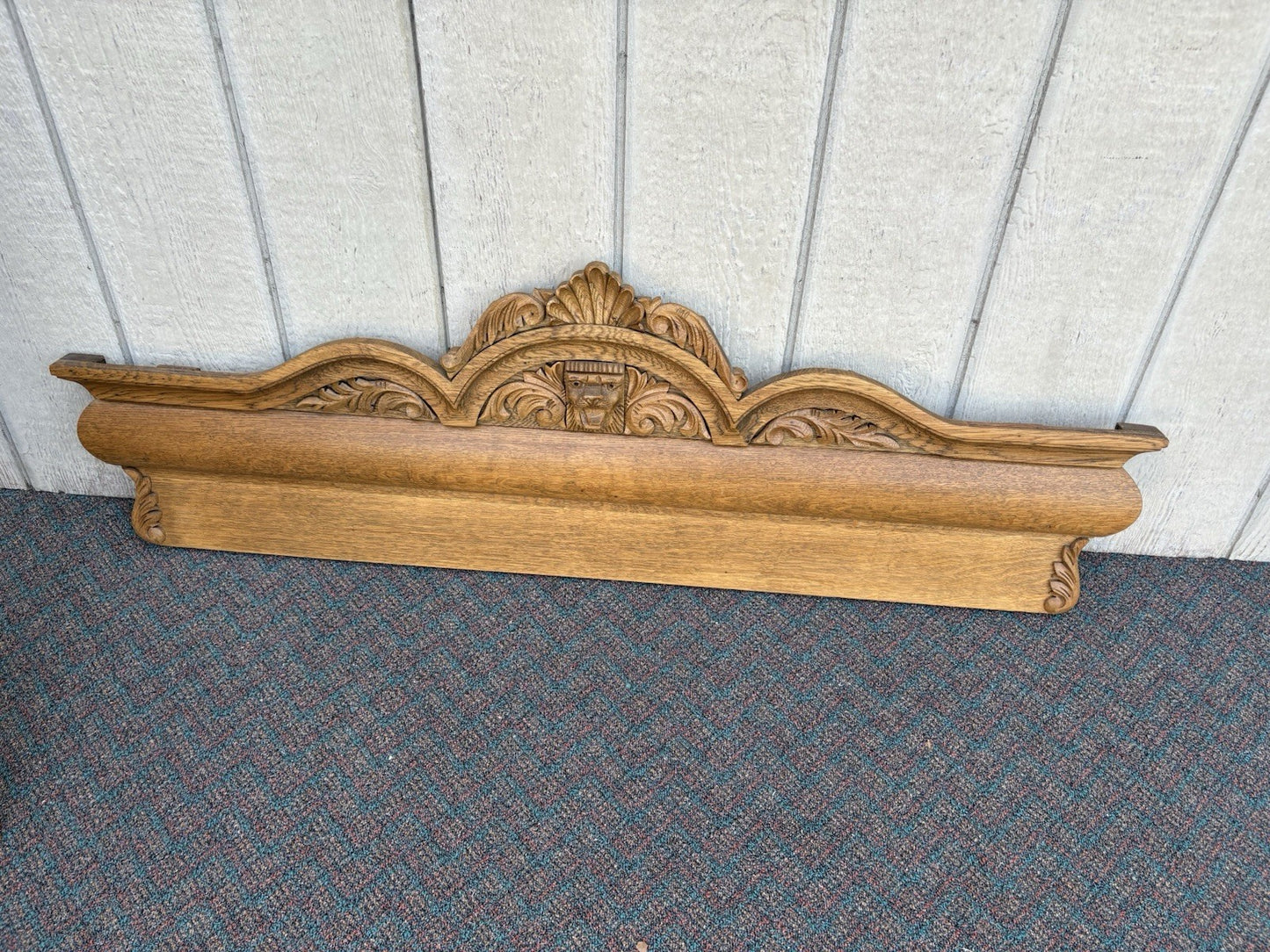 66918   Antique Victorian Oak Hand Carved Backsplash with Lion Head