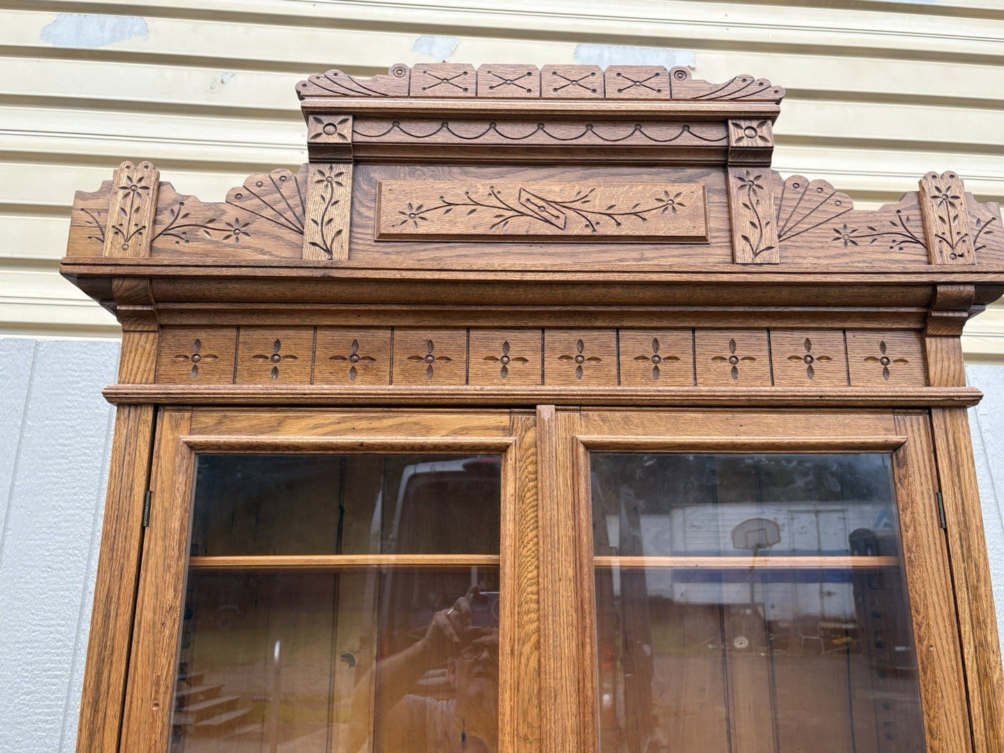 67028 Antique Victorian Oak Secretary Desk w/ Bookcase Top