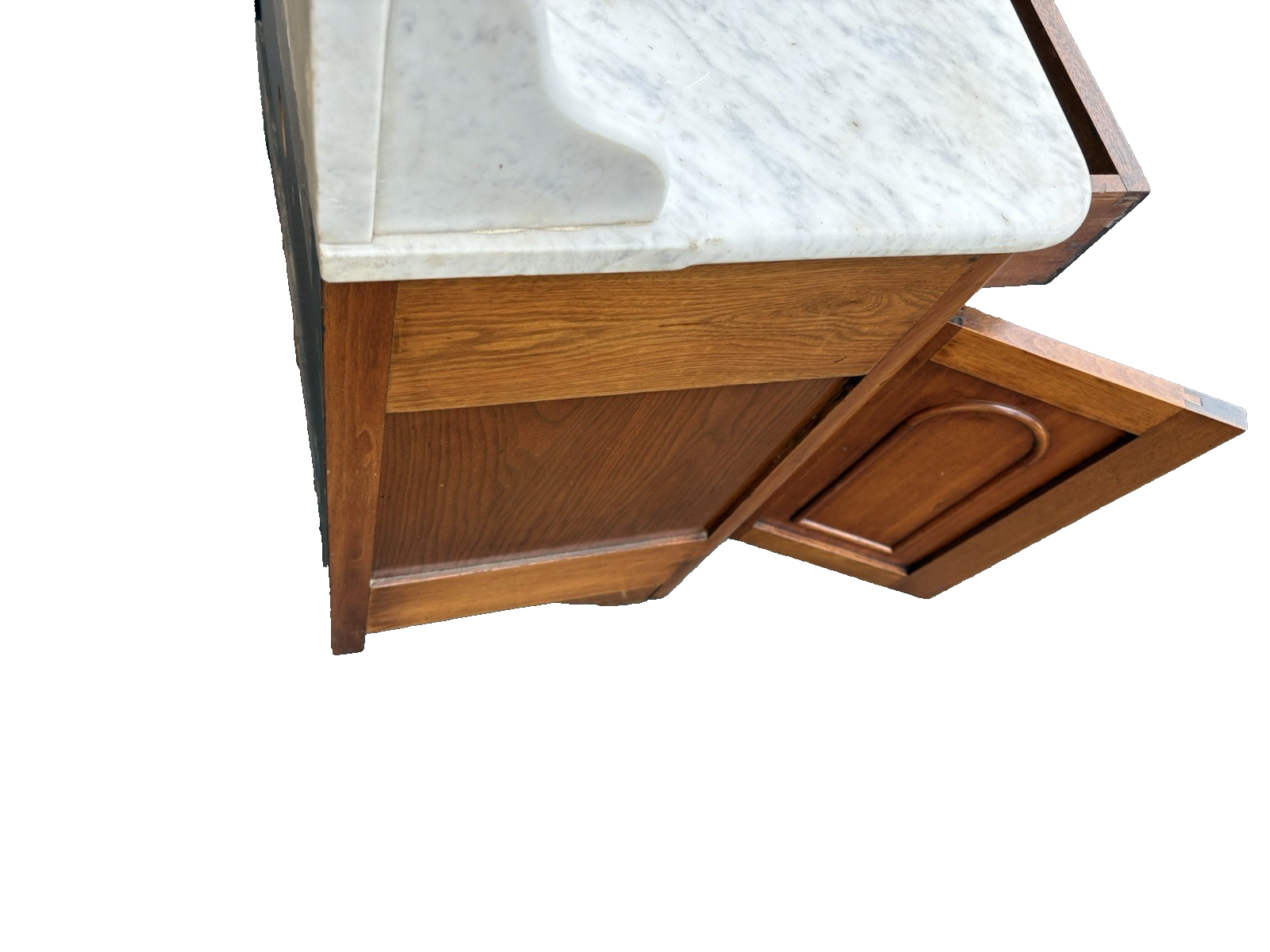 66855  Antique Victorian Walnut  Marble Top Washstand Chest Dresser