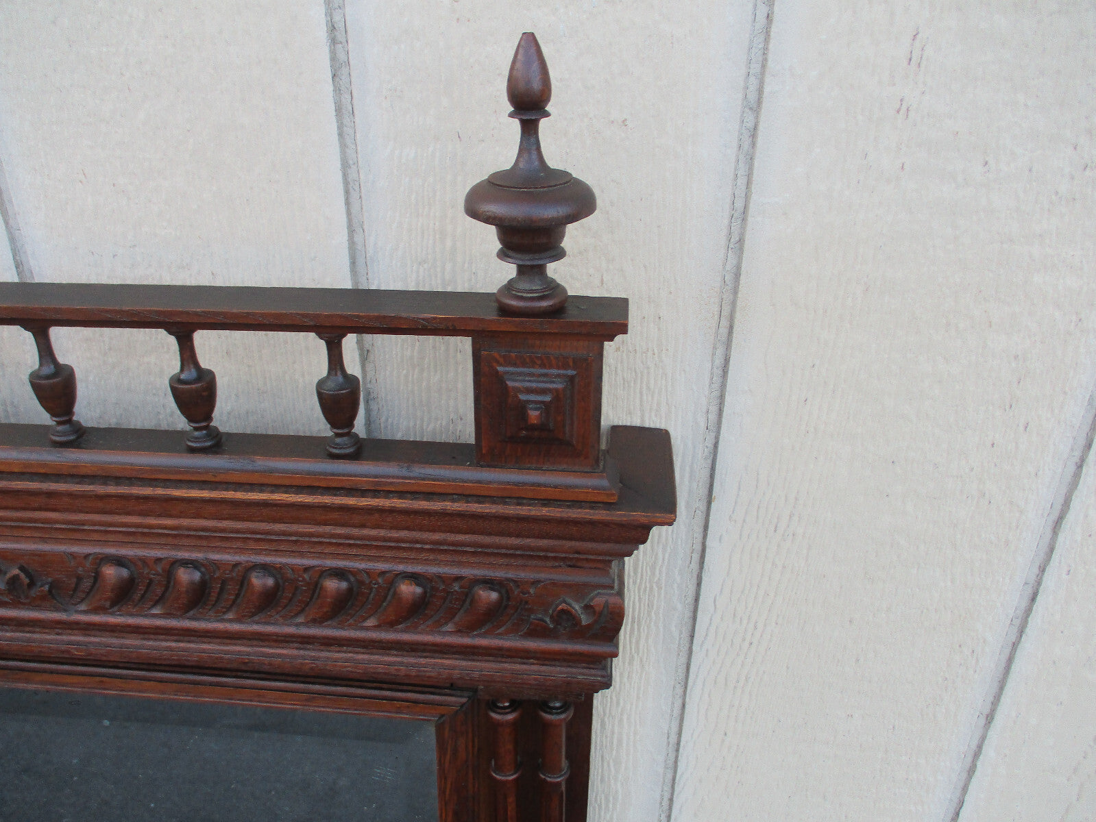 63871   Antique Oak French Hand Carved Beveled Mirror