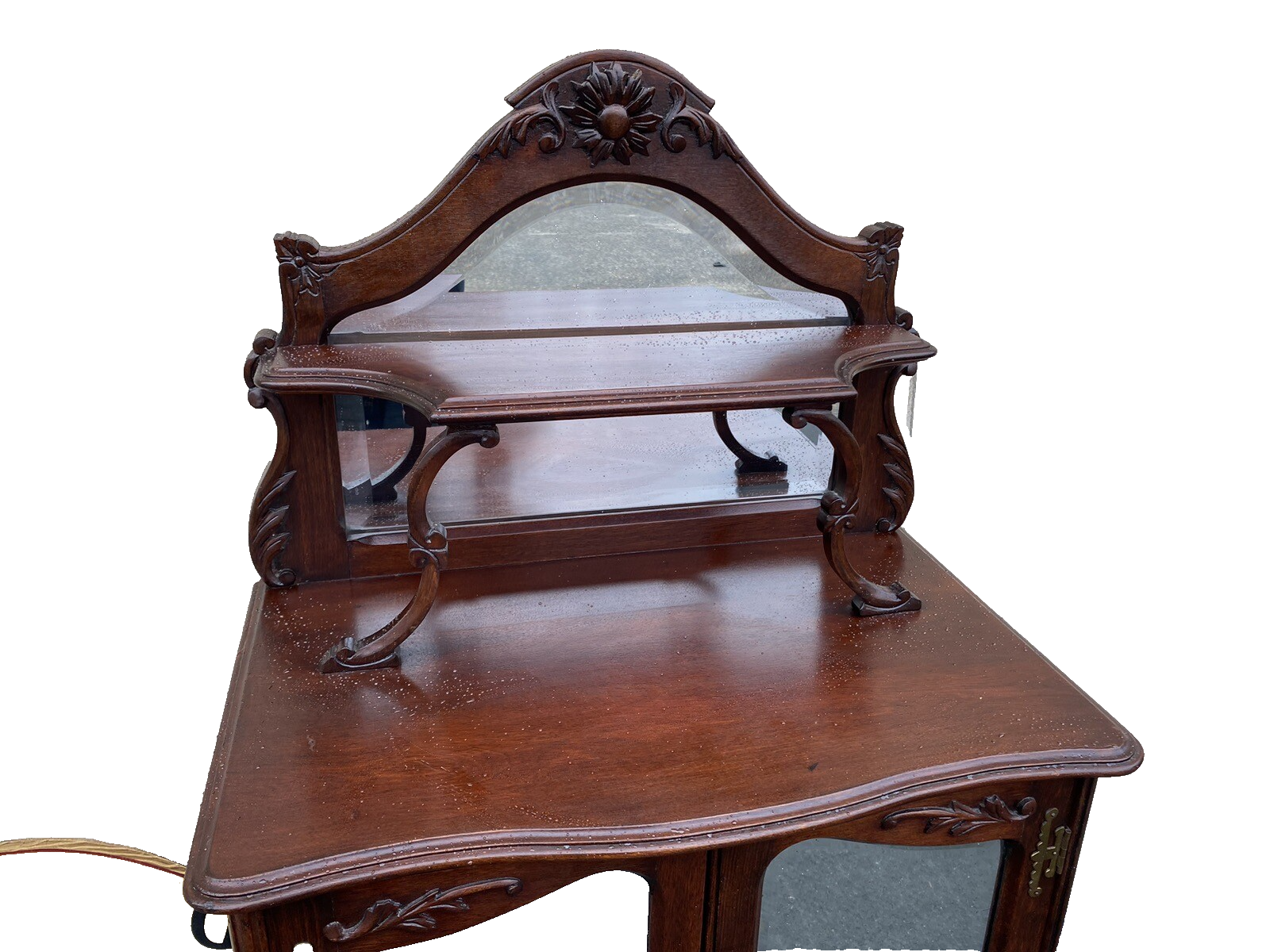 64992   Antique Victorian  Mahogany Mirrored Storage  Cabinet