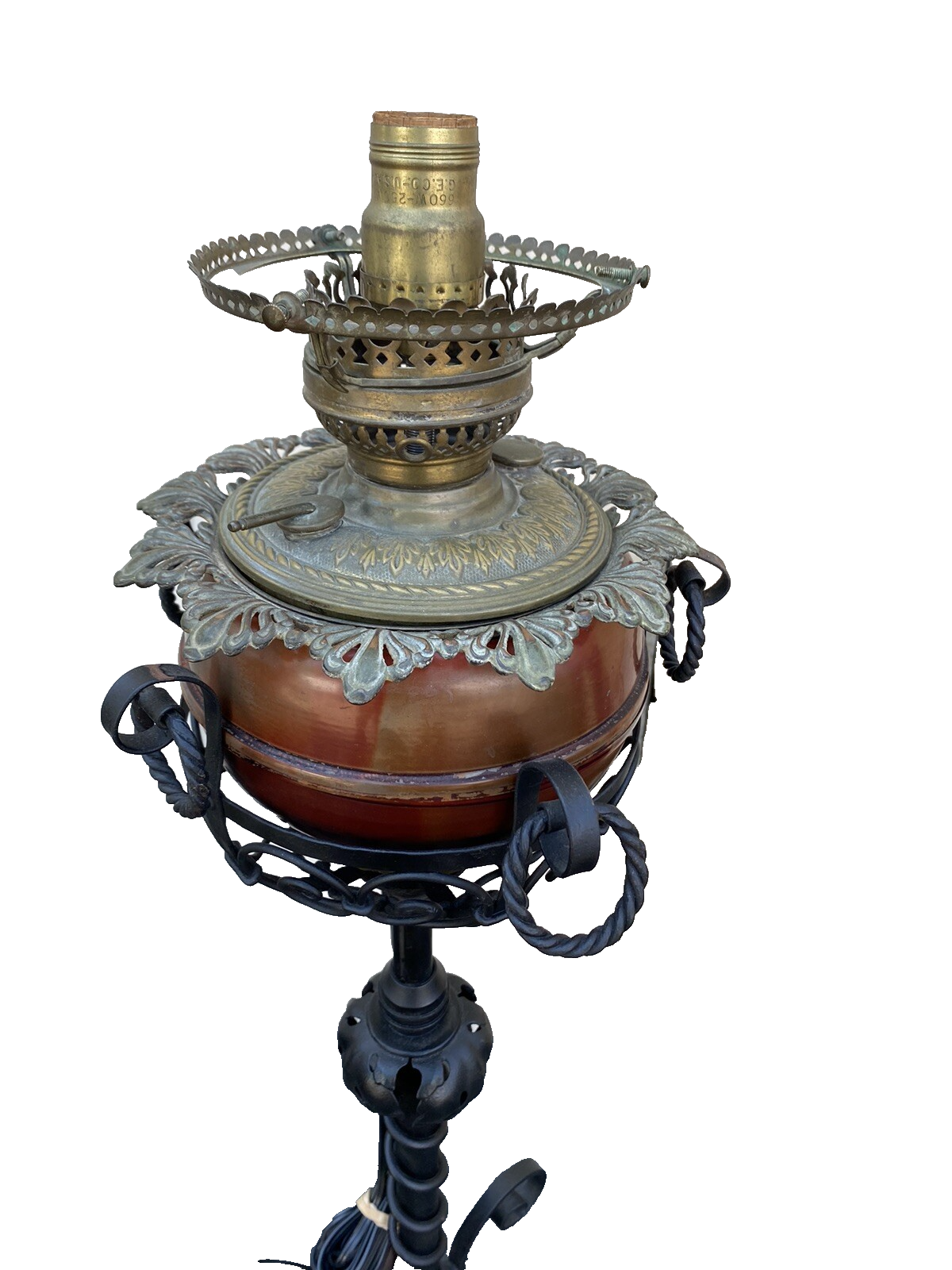 65482  Antique Victorian Piano Lamp Fancy Wrought Iron Base