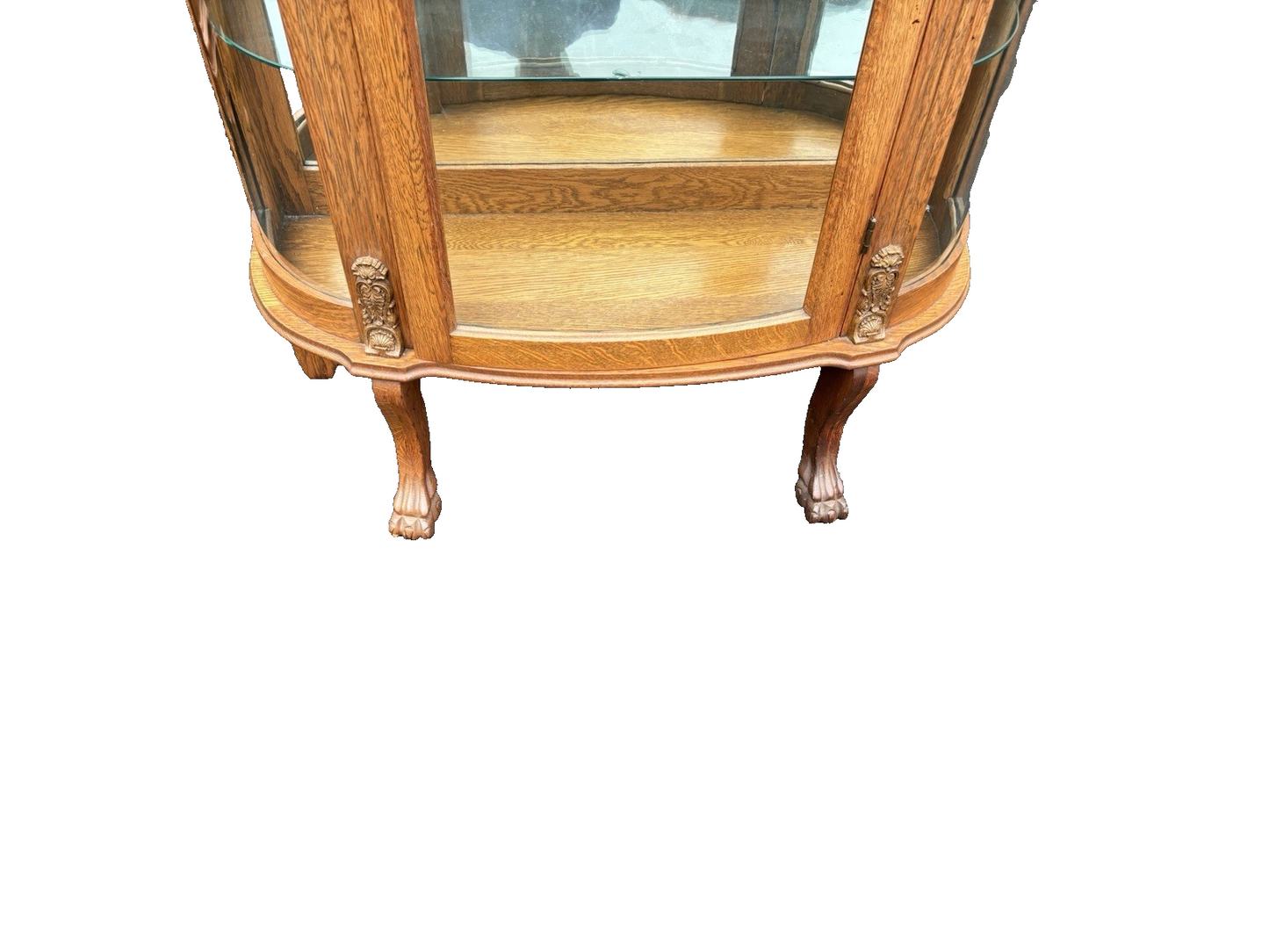 66846 Antique Victorian Oak Bow Glass Curio China Cabinet