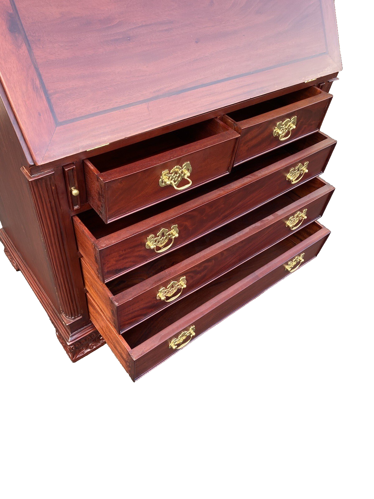 64897    Solid Mahogany 2 Piece Chippendale Secretary Desk w/ 2 Secret Drawers