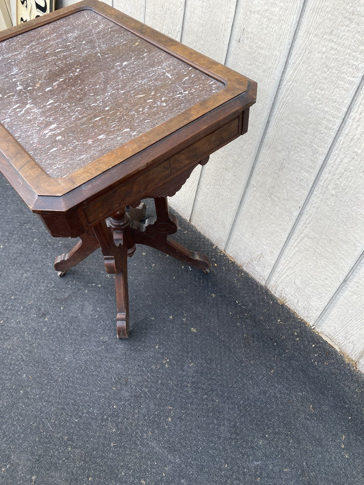 66591  Antique Victorian Marble Top Walnut Lamp Table Stand