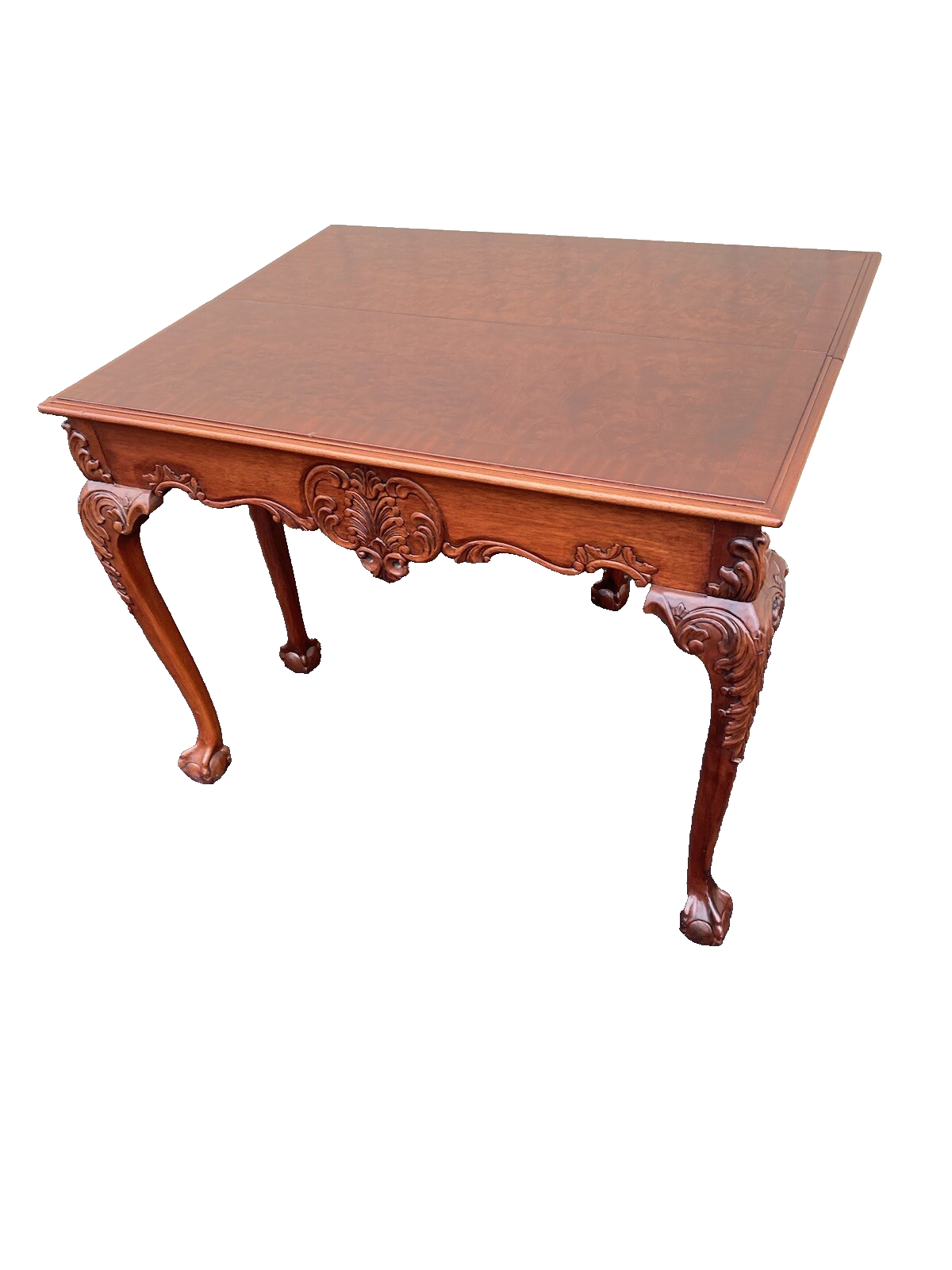 64531 Banded Mahogany Ball And Claw Foot Carved Flip Top Game ? Dining Table