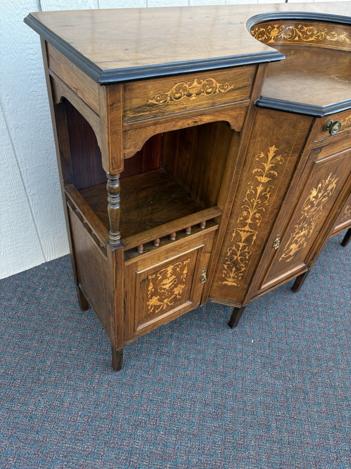 67017 Inlaid Victorian Buffet Sideboard Server Cabinet