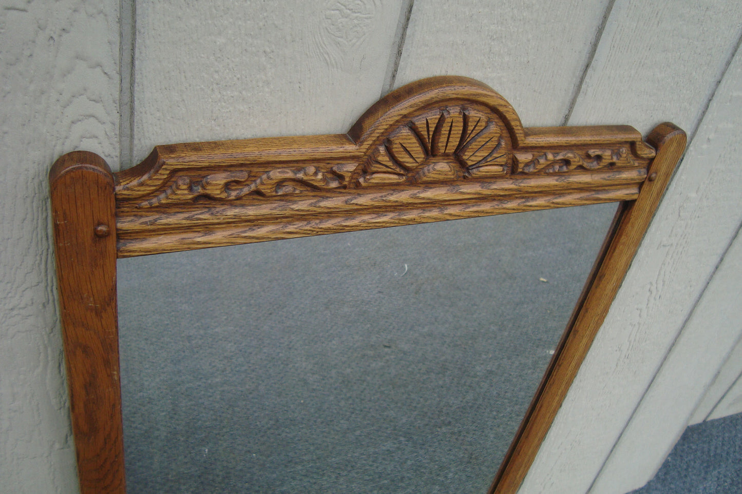 61764 Vintage Solid Oak Carved Mirror 25 x 36