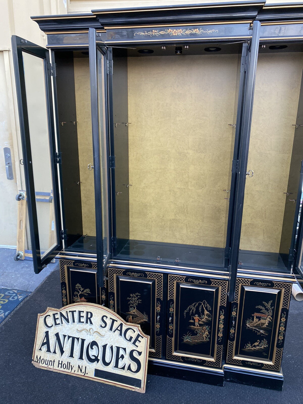 66268  ETHAN ALLEN Oriental Breakfront Curio Cabinet