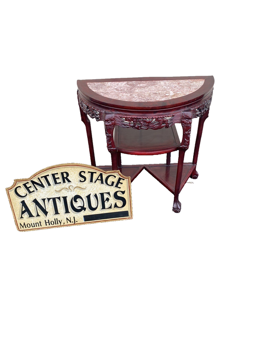 65112 Oriental Mahogany Console Table Hall  Stand w/ Marble insert