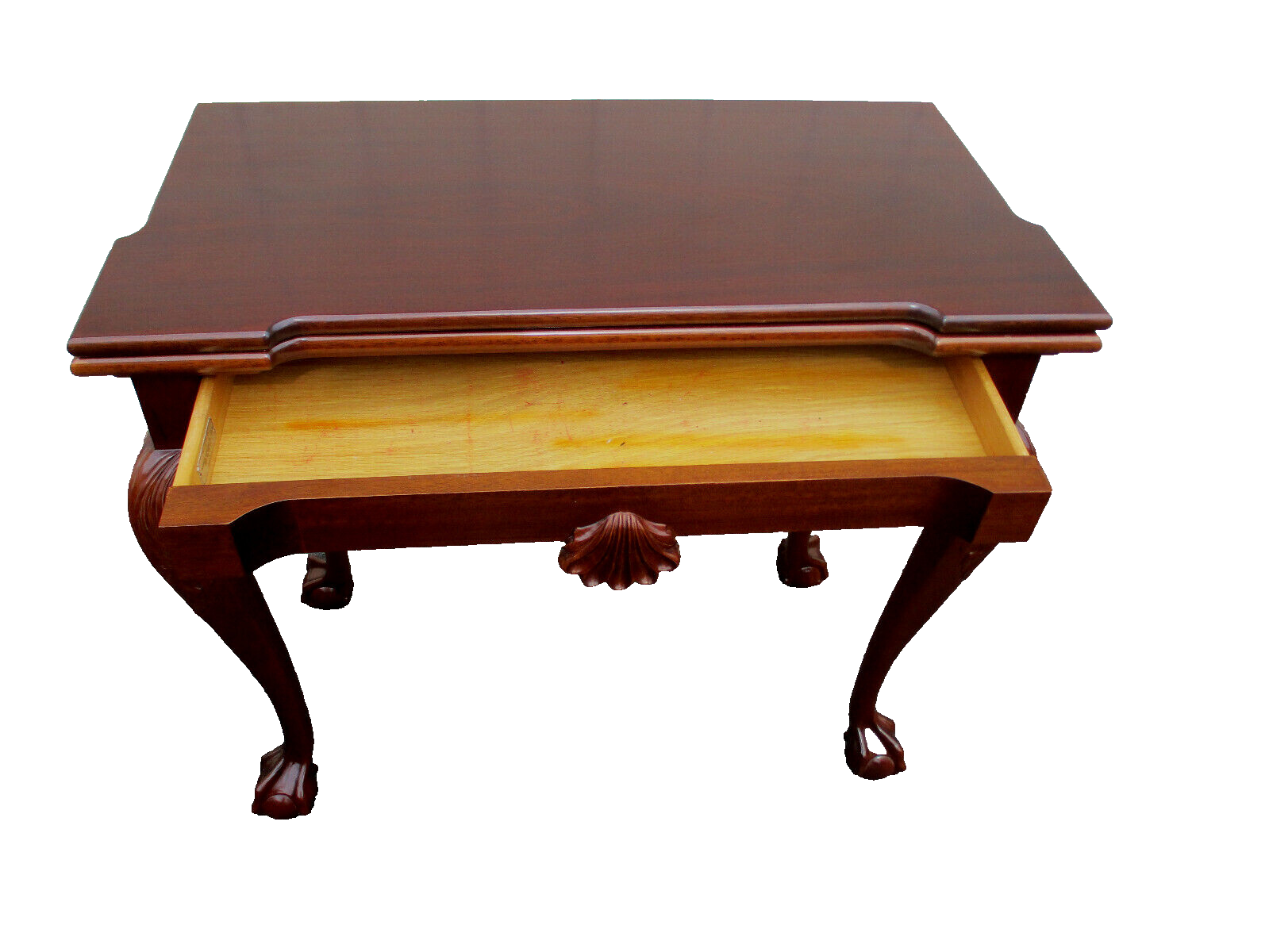 63334 GEORGIAN FURNISHINGS Solid Mahogany Flip Top Game Table w/ Drawer
