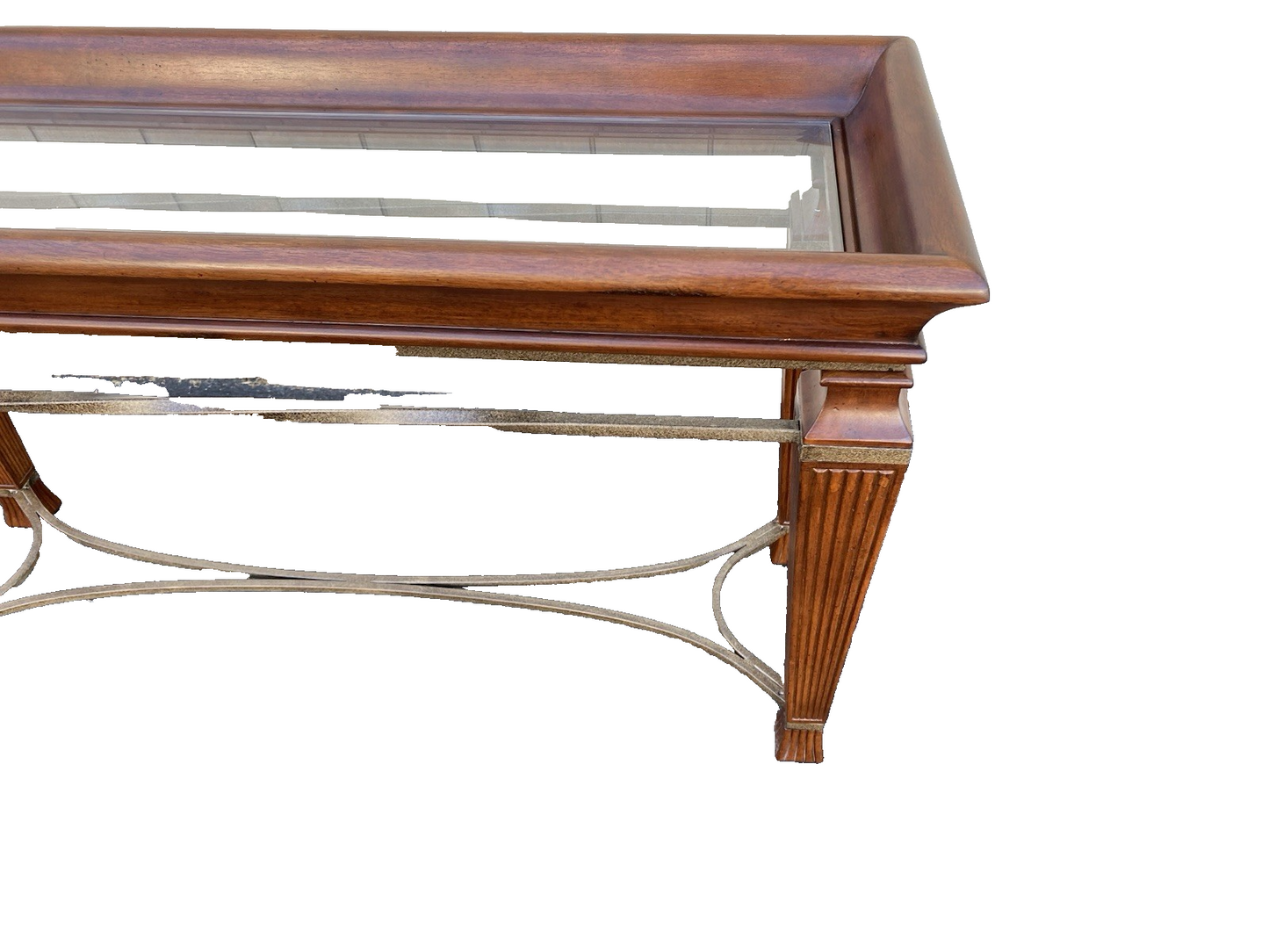 66537 Mahogany Console Library Table with Glass Insert