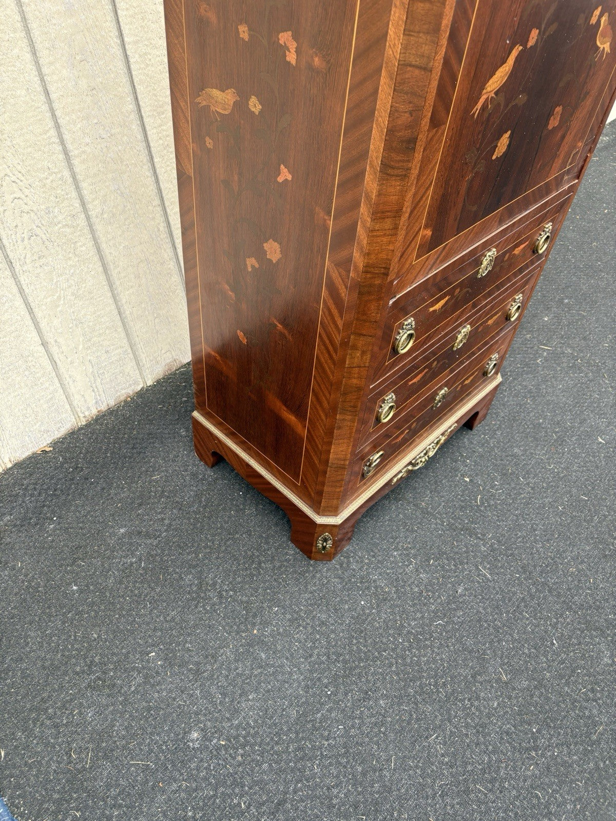 66581   Inlaid Marble Top  Louis XV Slant Front Desk Cabinet