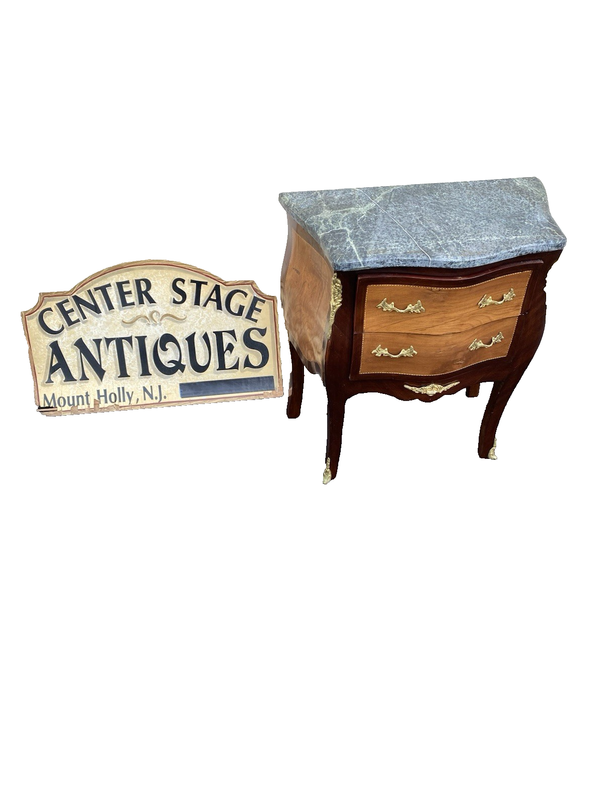 66504  Louis XV Marble Top Nightstand End Table Stand