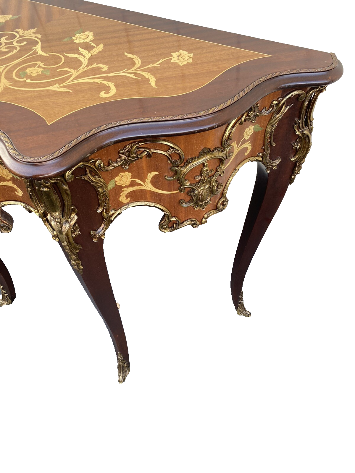 66142 Louis XV inlaid Console Table w/ Bronze ormalu