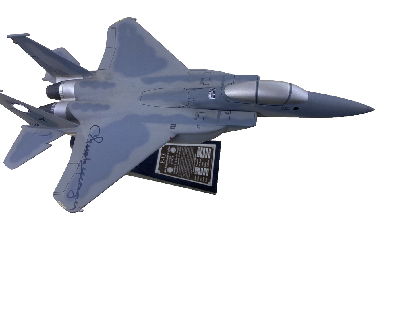 ES 215:    F 15 Jet Signed  CHUCK YEAGER  on Stand Airplane Plane  Danbury Mint