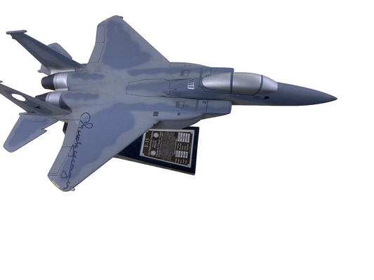 ES 215:    F 15 Jet Signed  CHUCK YEAGER  on Stand Airplane Plane  Danbury Mint