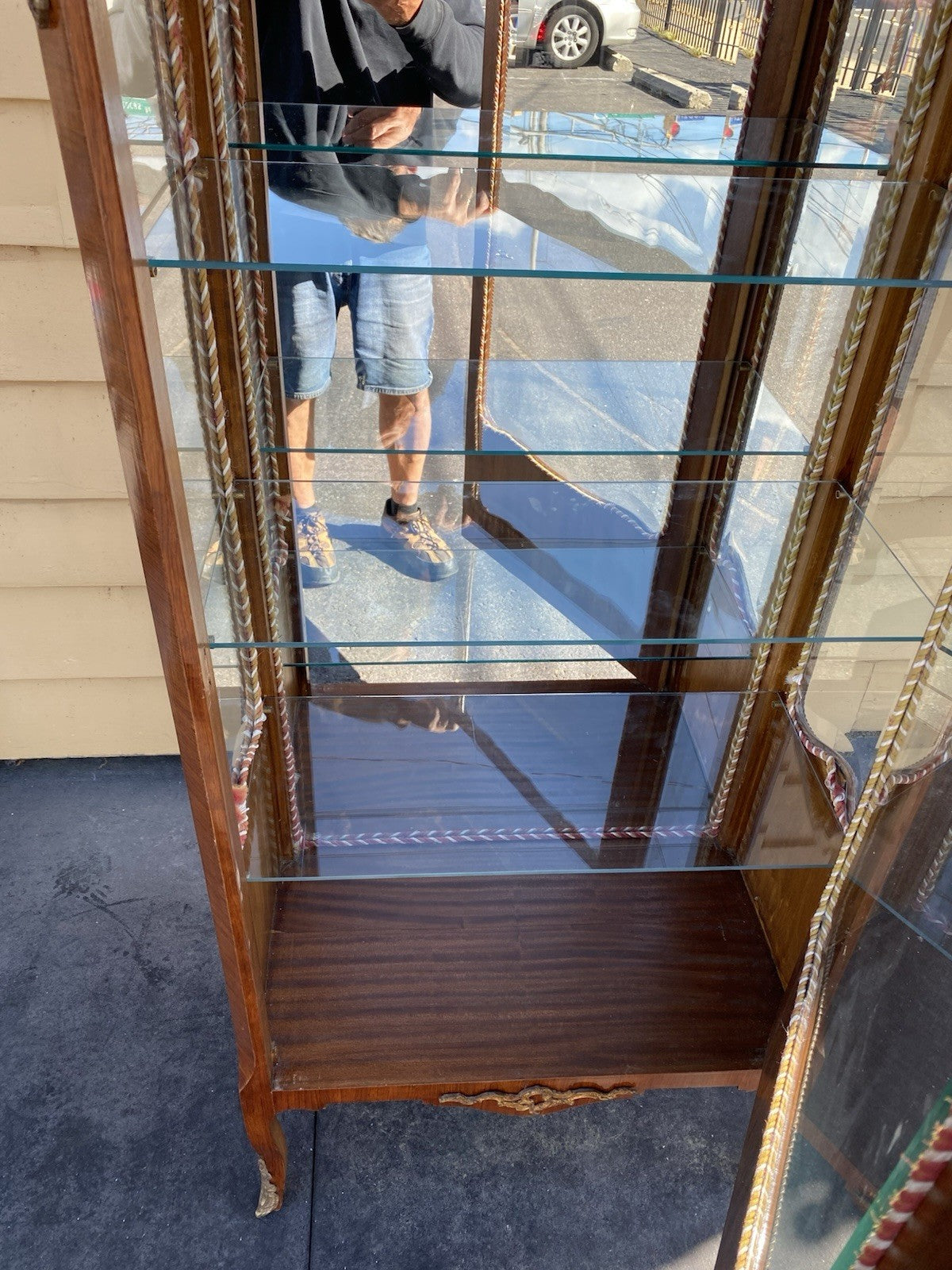 62143 Louis XV Inlaid Curio China Cabinet with Plate glass shelves