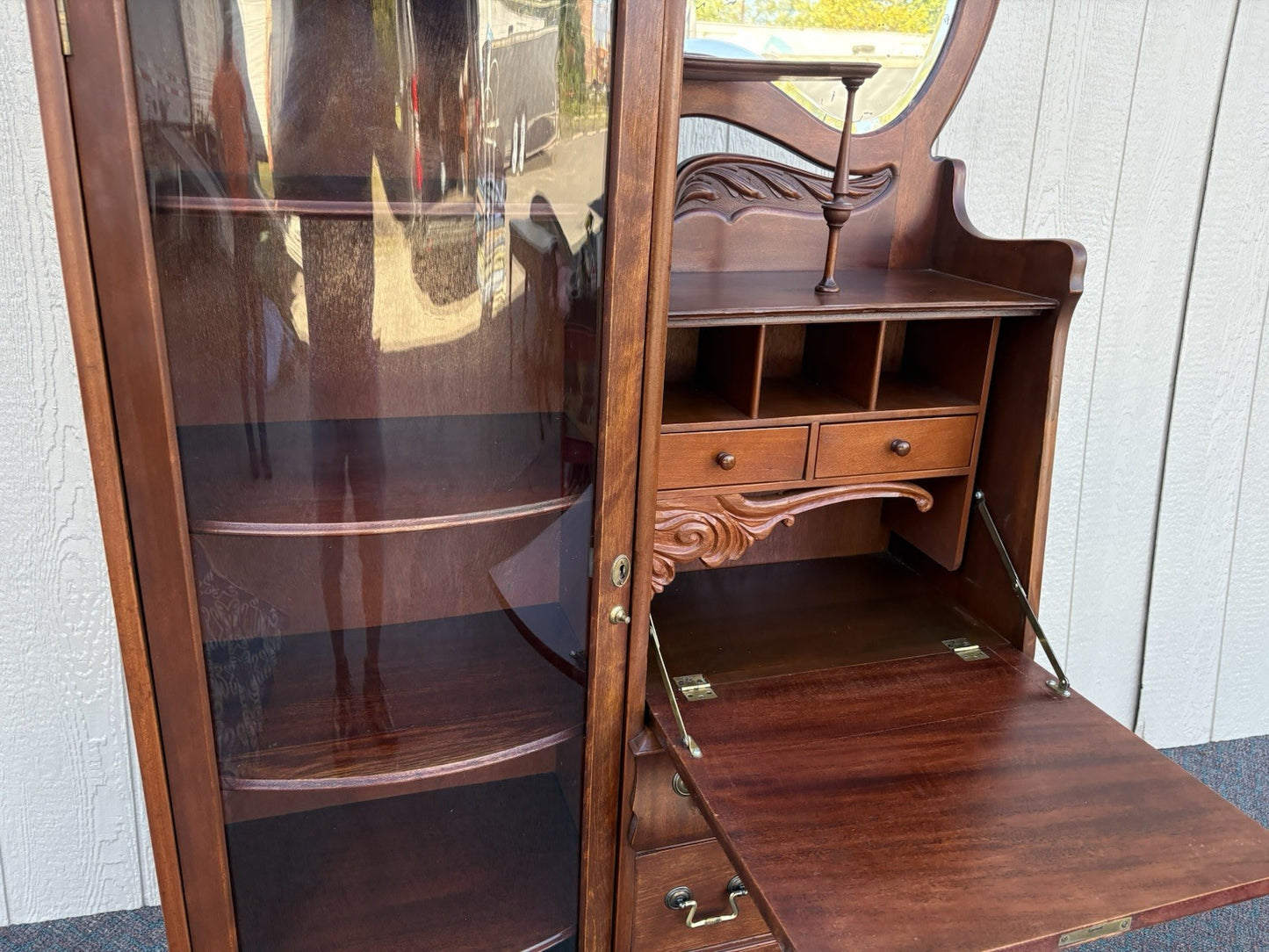 67010 Antique Mahogany Side By Side Desk with Bookcase