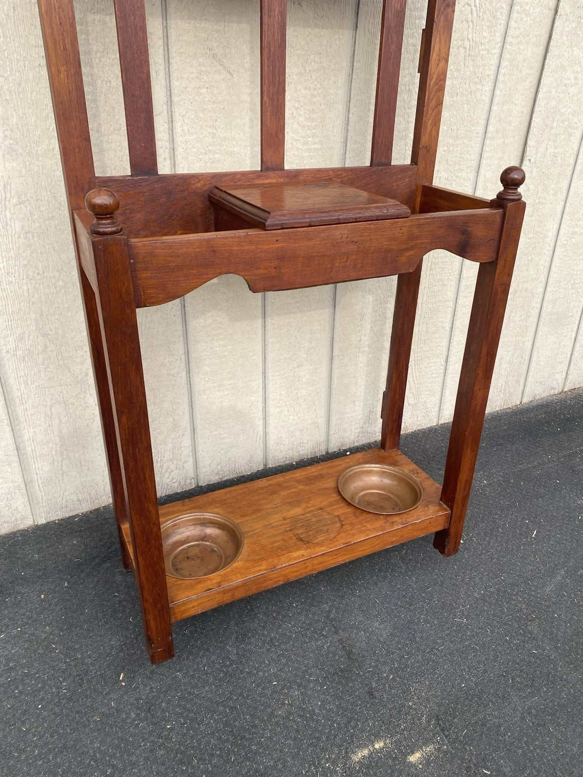 66600 Antique Victorian Hat Rack Hallseat w/ Mirror + Umbrella Stand