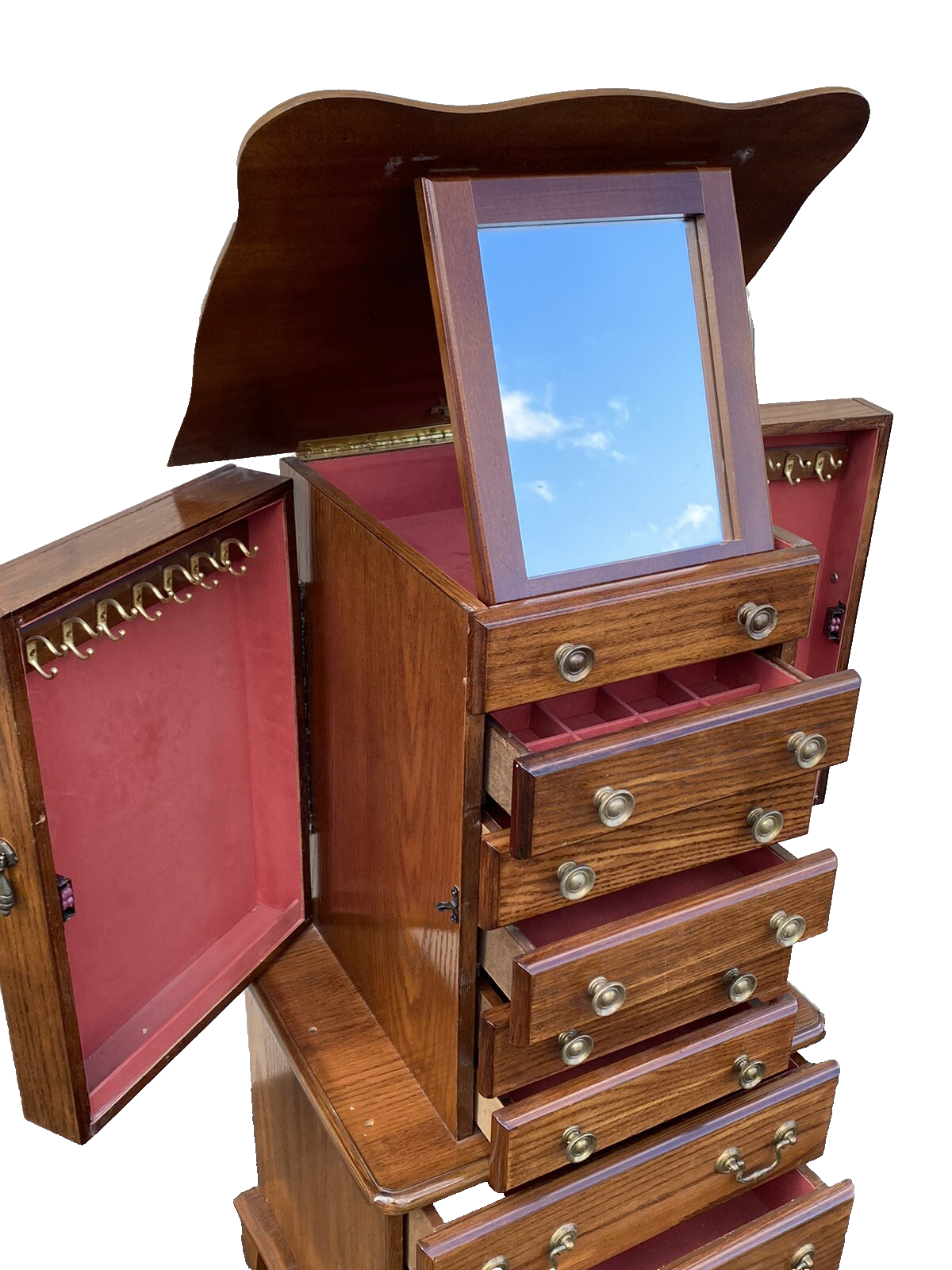 66258 Oak Jewelry Cabinet Display Case with Mirror