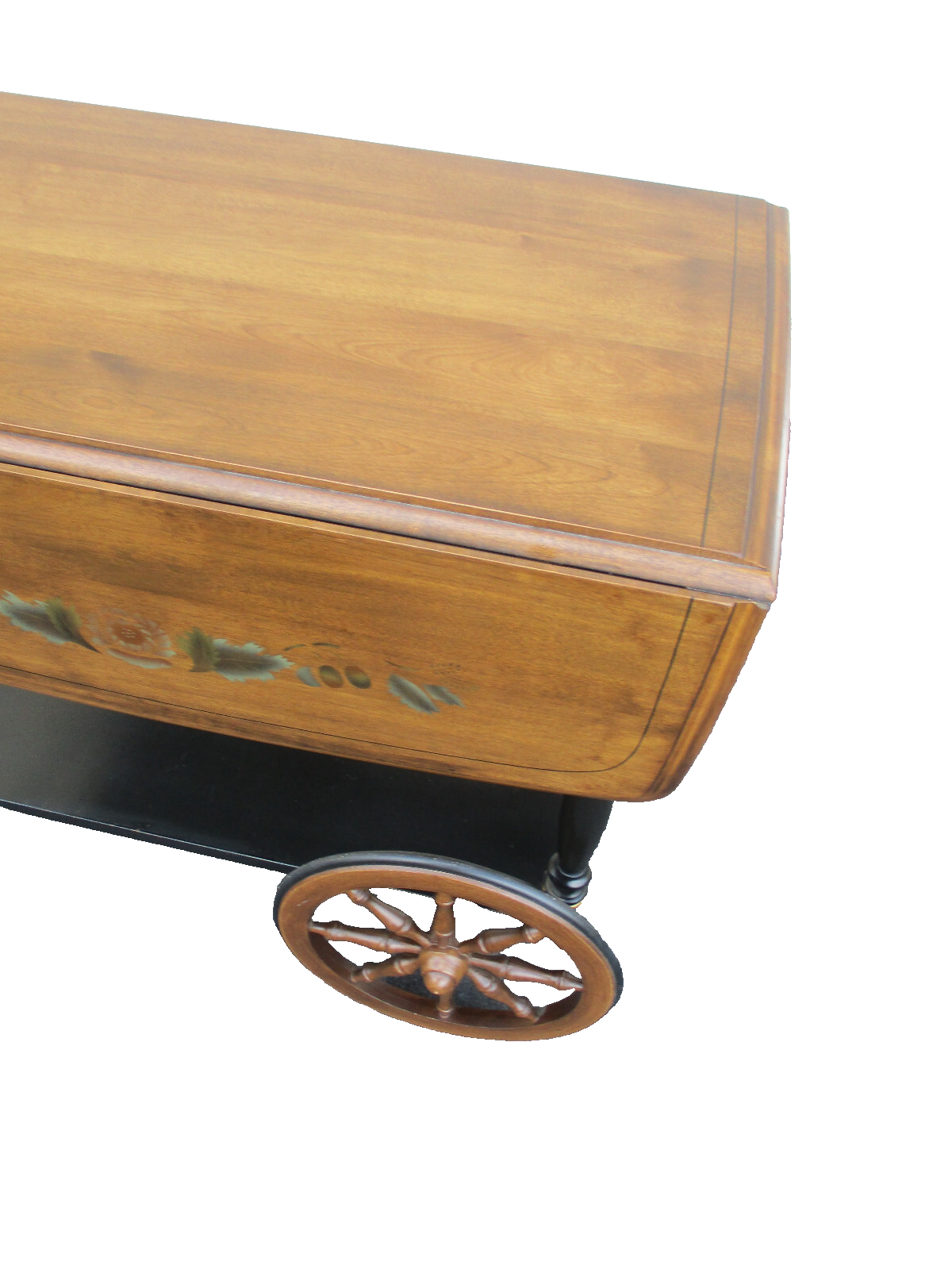 64308 Stenciled Solid Maple Tea Cart Bar Cart with Wheels