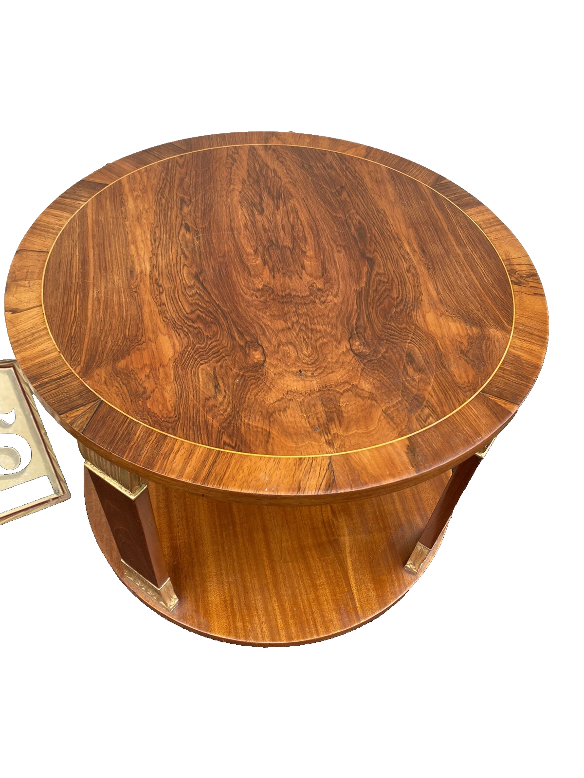 65467     Round Banded  Burled Mahogany Lamp Table Stand