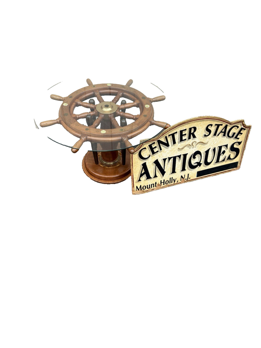 67164 Original Ships Wheel With Glass Top Coffee Table