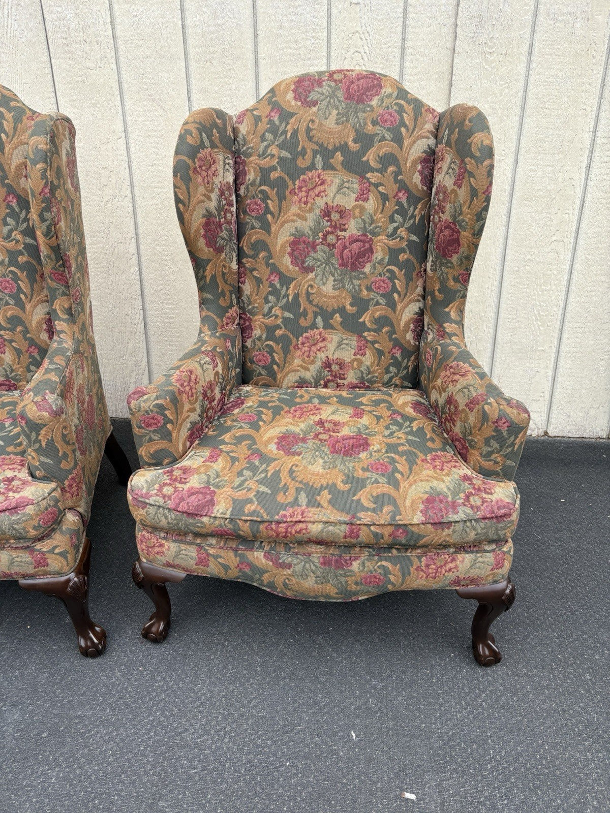 66758  Pair ETHAN ALLEN Wing Back Armchair Chair s With Arm Covers
