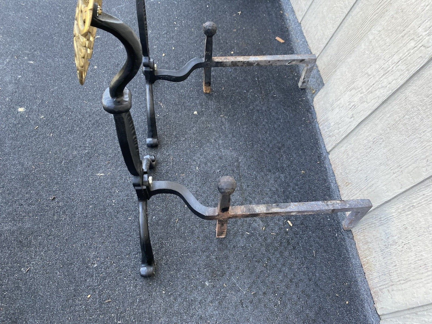 65387  Antique Iron  Andirons Fireplace Mantle