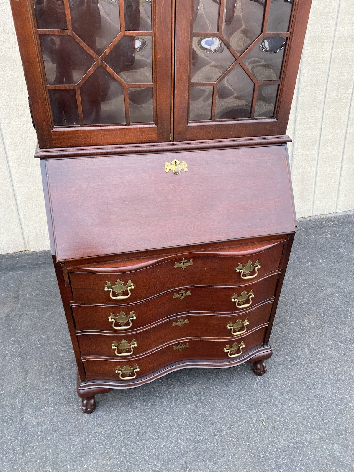 66491 JASPER Furniture Bubble Glass Secretary Desk w/ Bookcase Top