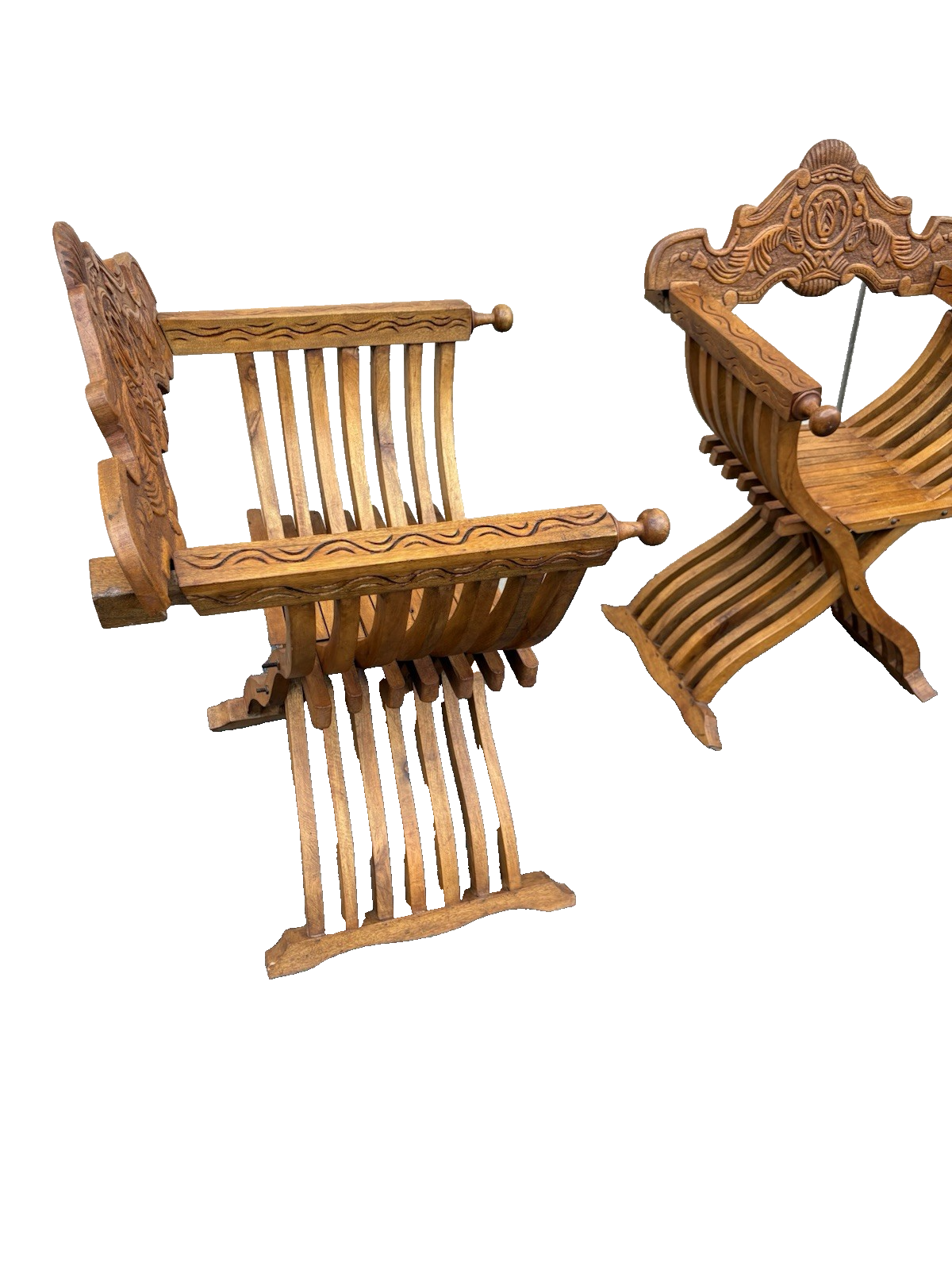66956 + 66955  PAIR TEAK Wood Hand Made Chairs Chair s