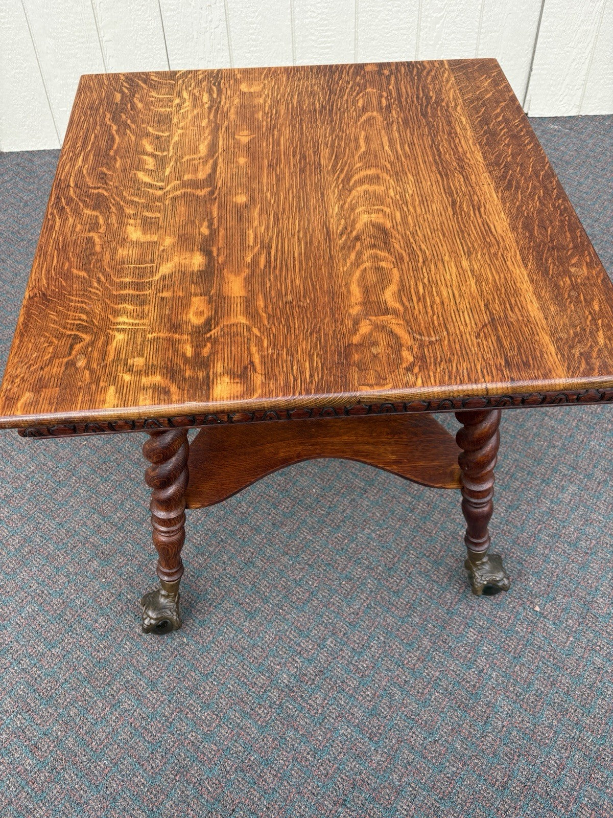 67110 Antique Victorian Oak Claw Foot Lamp Table Stand