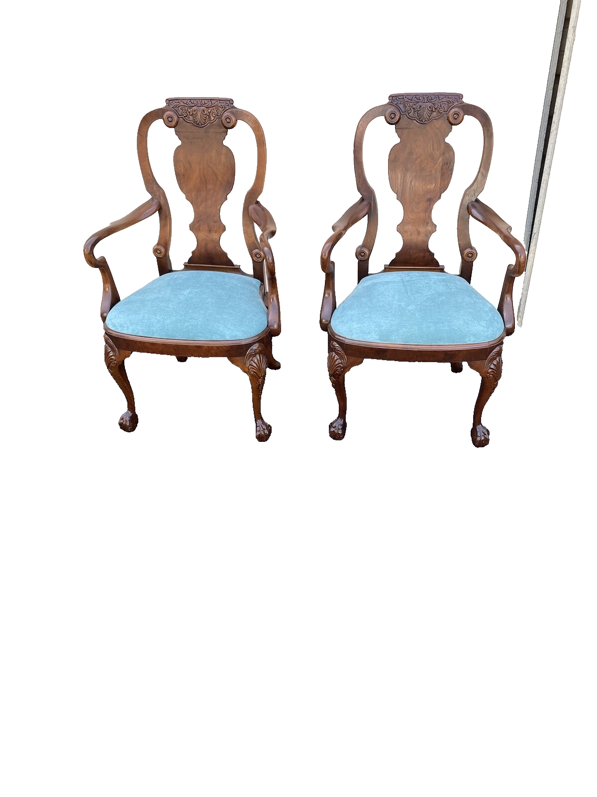 64506   Pair Burled  Mahogany Armchairs  Chair s