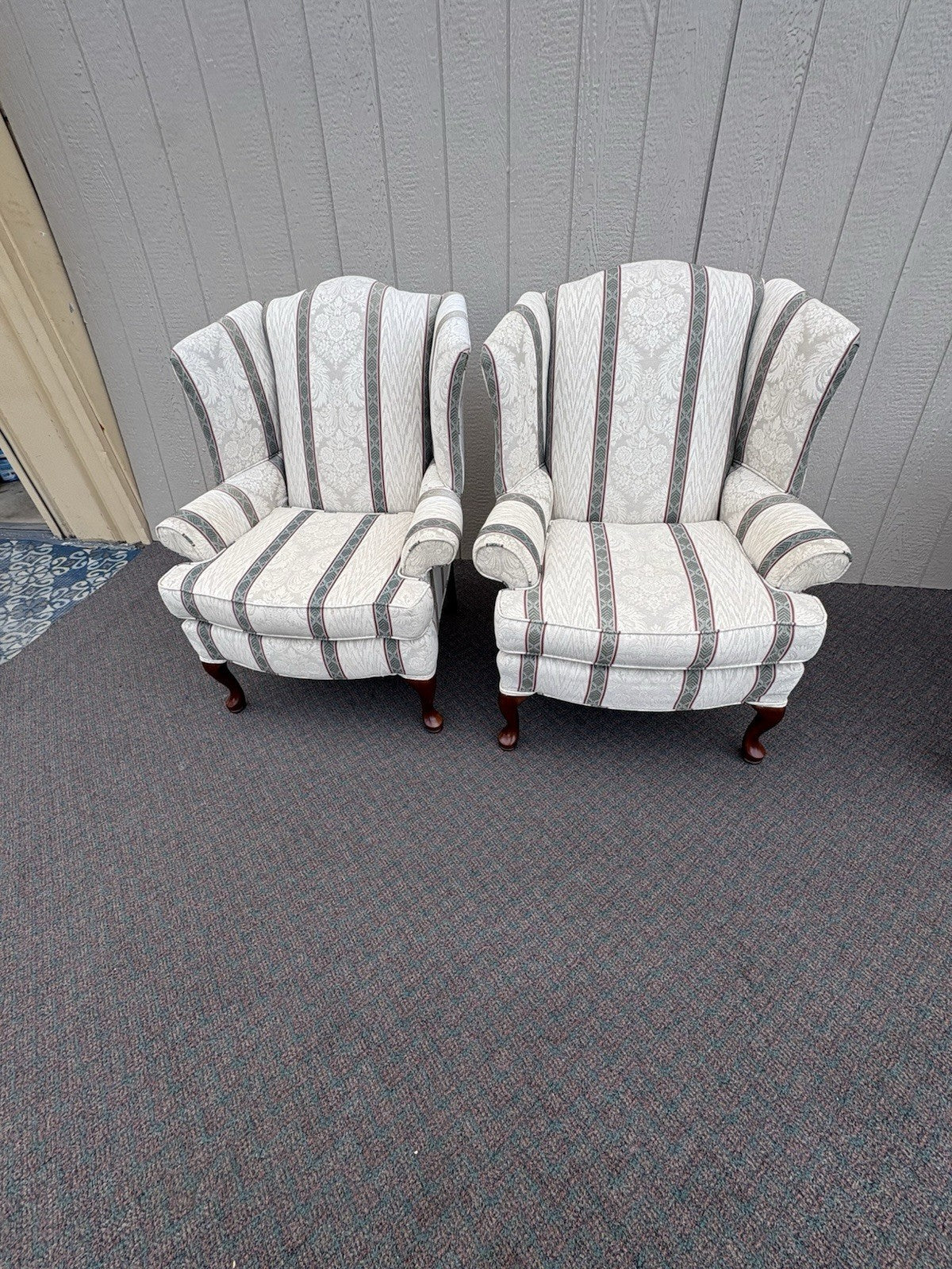 67035 Pair Oak Ridge Queen Anne Wing Chair s