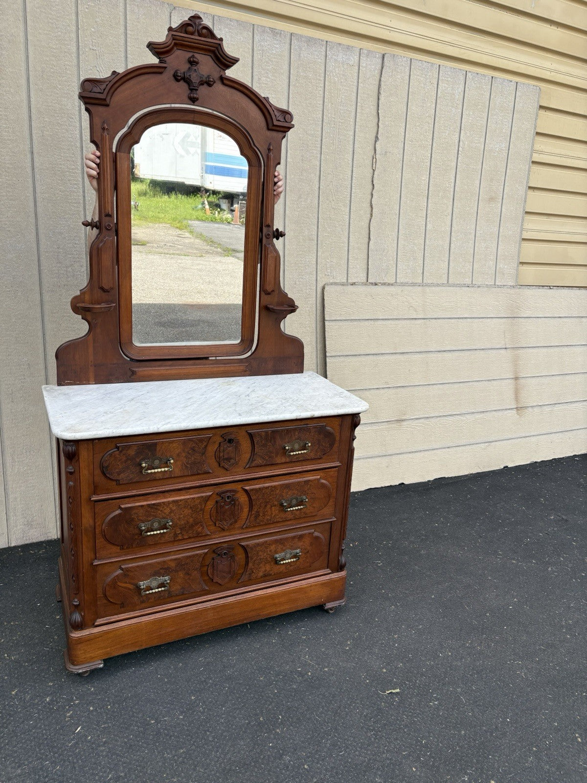 66667  Antique Victorian Marble Top Dresser with Mirror