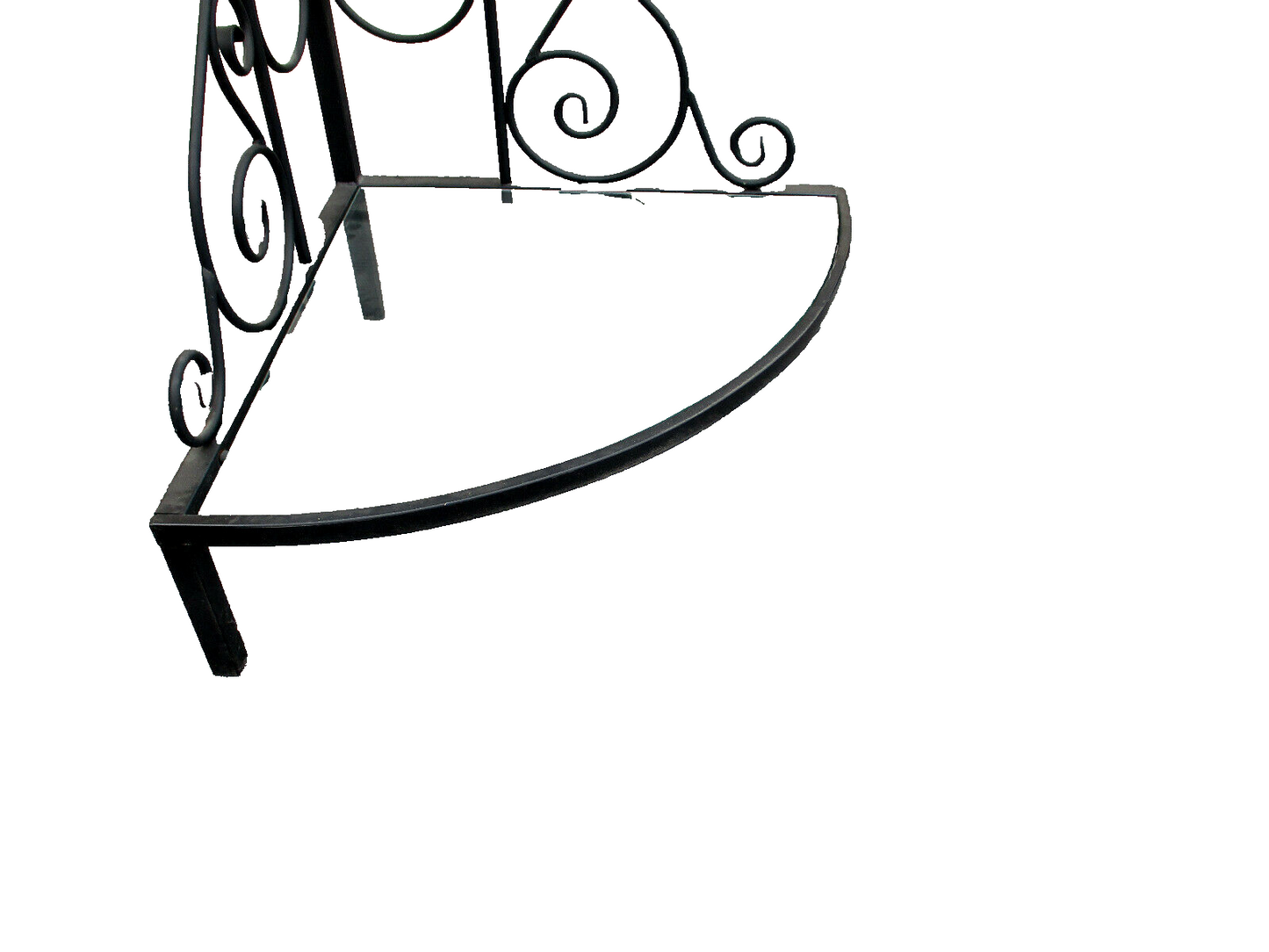 62802    QUALITY Iron Bakers Rack Corner Cabinet with Glass Shelves