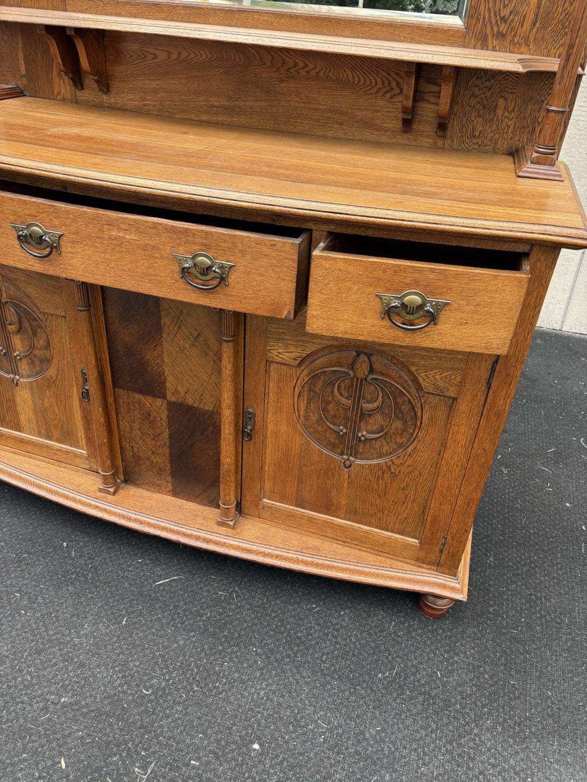 66739  Antique Victorian Oak Buffet Sideboard with Mirror