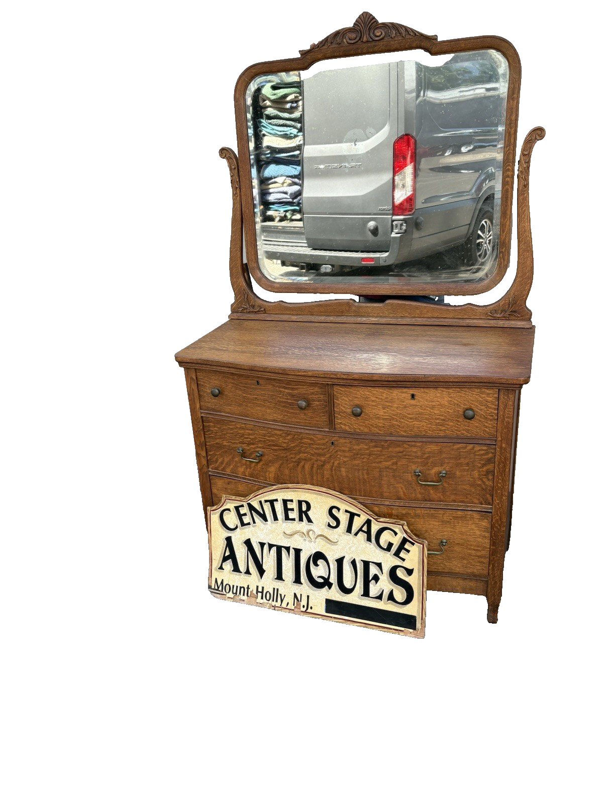 00001 Antique Victorian Oak Dresser Chest with Mirror