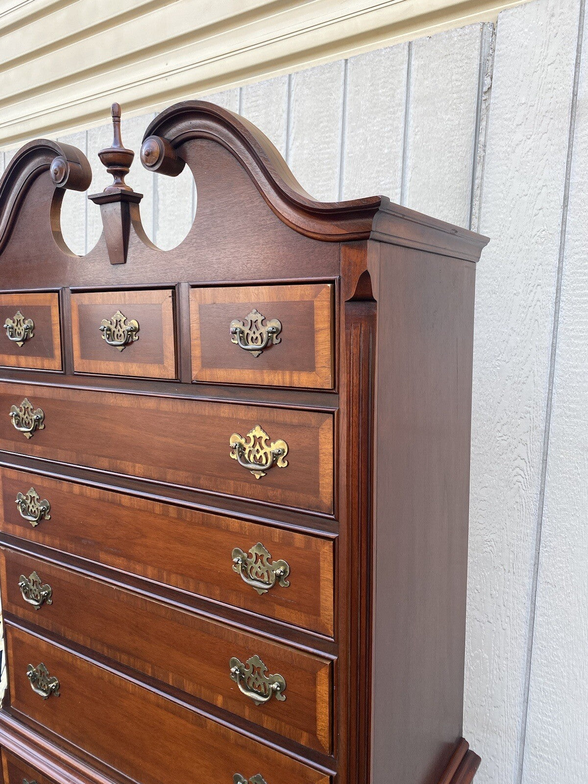 64546 Dixie Inlaid 2 Piece Banded  Mahogany Queen Anne High Boy