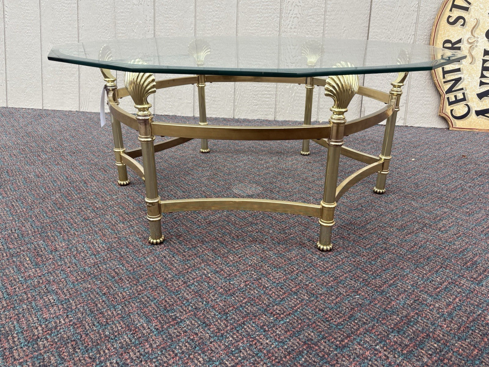 66743   QUALITY Brass and Glass Shell Design Coffee Table