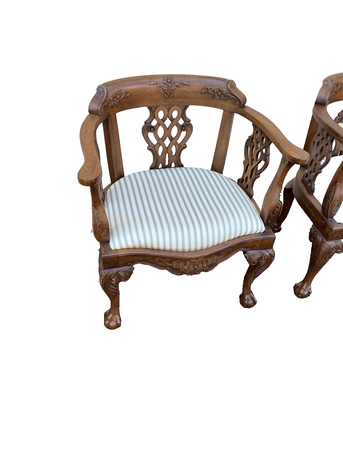 65492 + 65504: Pair Solid Mahogany Hand Carved Armchairs Chair s