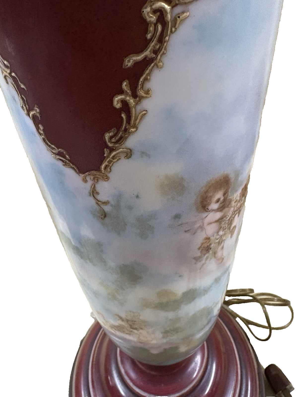 65041 Pair Antique Porcelaine Table Lamps with Cherubs