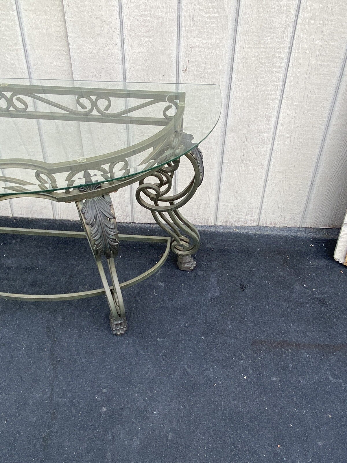 65470 Quality Glass Top Console Table with heavy metal base