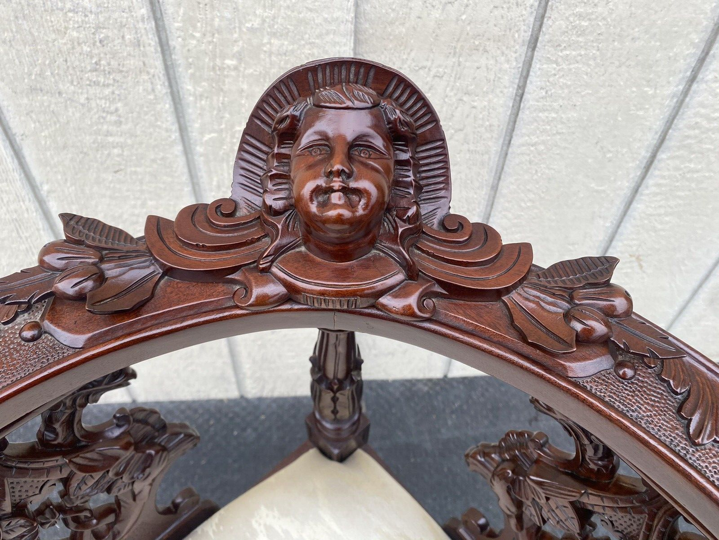 65855 Fancy Hand Carved Mahogany Figural Corner Chair