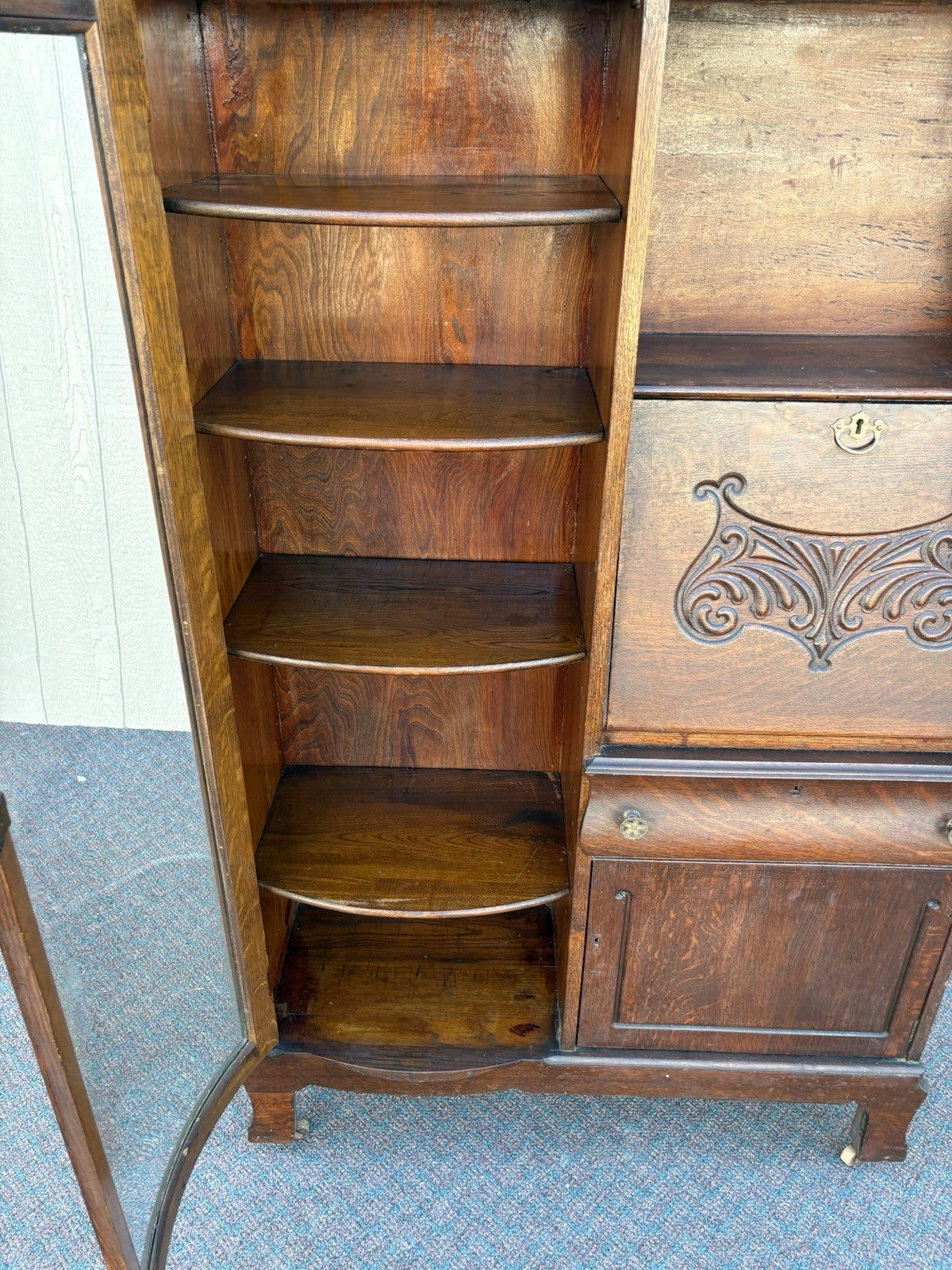 66770 Antique Victorian Oak Side by Side Desk with Bookcase