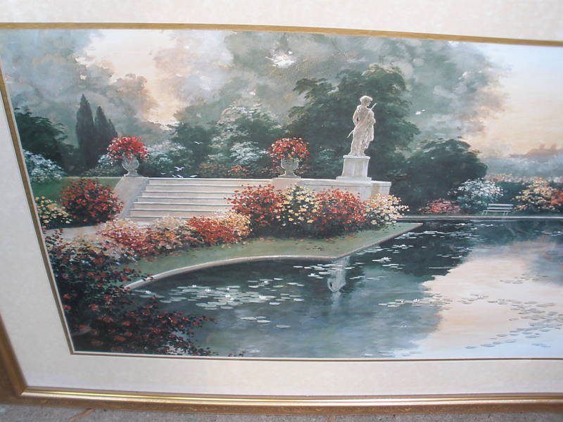 COL YW: LARGE VINTAGE GARDEN PRINT IN GOLD FRAME
