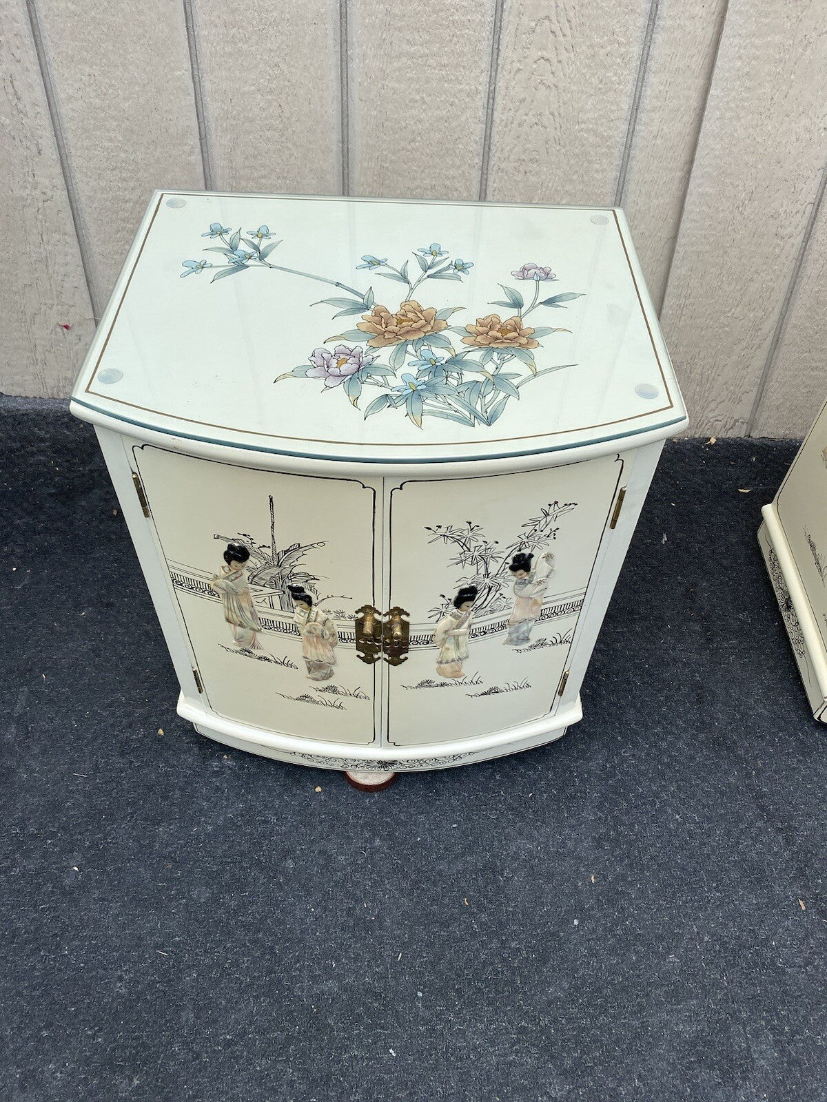 64600 PAIR  Bow Front Decorated Oriental Nightstands End Table s